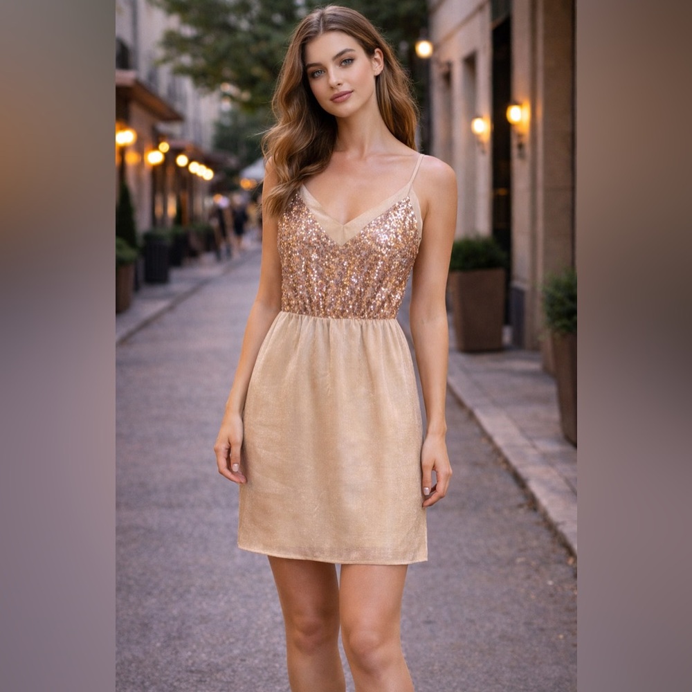 NWT Andree by Unit Boutique Champagne Sequin Party Mini Dress – Size‎ Medium
